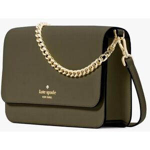 NWT kate spade Olive Green Leather Chain-Handle Crossbody Bag with Gold Hardware